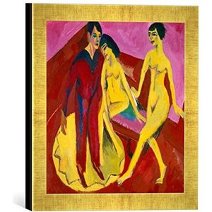 Ingelijste foto van Ernst Ludwig Kirchner dansschool. 1914"", kunstdruk in hoge kwaliteit handgemaakte fotolijst, 30x30 cm, Gold Raya
