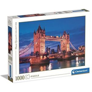 Clementoni Collection-Tower Bridge At Night-1000 Made in Italy, 1000 stukjes landschappen, stad, puzzel Londen, plezier voor volwassenen, meerkleurig, medium, 39674