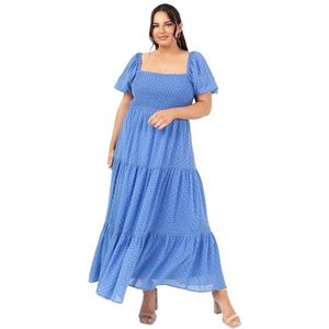 Lovedrobe Dames Dames Midaxi Jurk Korte Pofmouwen Vierkante Hals Strik Tie-Back Shirred A-Line Gingham Milkmaid Cottagecore, Blauw 44, Blauw, 38 NL