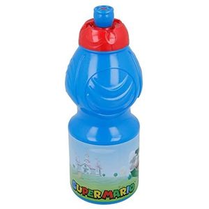 Stor Super Mario Waterfles voor kinderen met anti-leksluiting, herbruikbare kinderwaterfles met anti-druppelsluiting, BPA-vrij, 400 ml, zwart