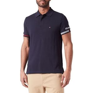 Tommy Hilfiger Heren vlag manchet slanke polo S/S polo's, blauw, XS, woestijn hemel, XS