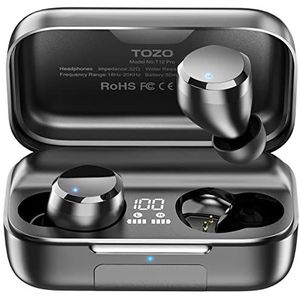 TOZO T12 Pro draadloze oordopjes Bluetooth-hoofdtelefoon met Qualcomm QCC3040 4 microfoons CVC 8.0 oproepruisonderdrukking en aptX stereoheadset 2500mAh draadloos oplaadetui oortelefoons Zwart