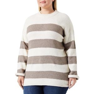 Bestseller A/S Dames VMPHILINE LS O-Hals GA Boo Trui, Birch/Stripes:W. Brown Lentil Melange, M, Birch/Stripes:w. Brown Lentil Melange, M