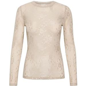 KAFFE Dames T-shirt, lange mouwen, slim fit, kant, ronde hals, Feather Grey, M