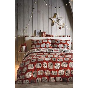 Fusion Kerst - Dotty Sheep Christmas - Easy Care Dekbedovertrek Set - Kingsize Bed Maat in Rood