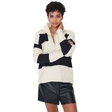 Trendyol Vrouwen staande kraag gestreepte oversized trui sweatshirt, Grijs, M