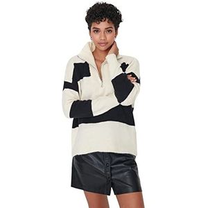 Trendyol Vrouwen staande kraag gestreepte oversized trui sweatshirt, Grijs, M