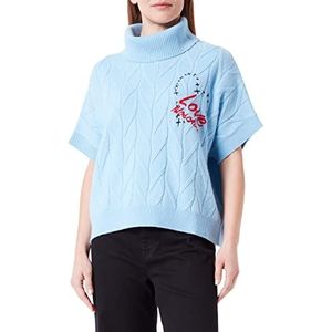 Love Moschino Dames oversize fit turtleneck Whit Heart and Logo Embroidery O Pullover Sweater, lichtblauw, 40