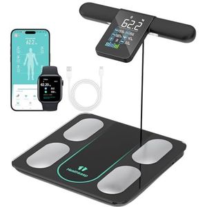 Healthkeep Personenweegschaal, verbonden impedantiemeter, met 8 elektroden, 21 lichaamsgegevens, VA-display, BIA-meting met dubbele frequentie, met app voor Andriod en iOS, max. 180 kg/400 lb/28 st