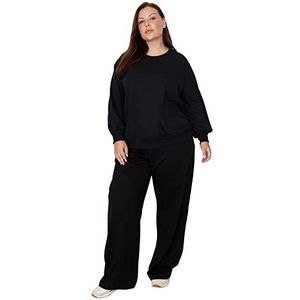 Trendyol Vrouwen elastische brede pijpen plus grootte sweatbroek, zwart, 2XL, Zwart
