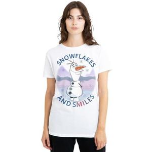 mandarin creative ltd Frozen sneeuwvlokken en glimlachen met Olaf dames T-shirt, wit, klein, Wit, S