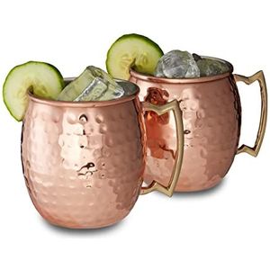 Relaxdays moscow mule bekers, 2 stuks, koperen mokken, cocktails, Highballs, HxBxD: 9.5 x 8 x 8 cm, verkopert, koper