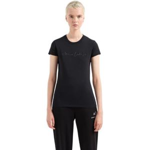 Armani Exchange Dames Rhinestone Script Logo Cotton Crewneck T-Shirt Black, M, zwart, XL
