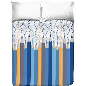 PENSIERI DELICATI Sprei 260 x 280 cm, eenpersoonslaken 100% katoen piqué, ideaal als meubel, dekbed voor 2 eenpersoonsbedden, patroon Matitoni blauw, 100% Made in Italy