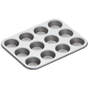 KC Blue Cupcake- en Muffin Vorm, Muffin Bakplaat met Antiaanblaklaag voor 12 Muffins, 35 x 27 centimeter - Zilver