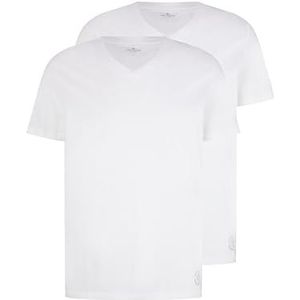TOM TAILOR Mannen Basic T-shirt in dubbelverpakking met V-hals 1008639, 20000 - White, XL