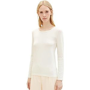 TOM TAILOR Dames Basic shirt met lange mouwen met geribbelde structuur, 10315-Whisper White, XXXL, 10315-whisper wit, 3XL