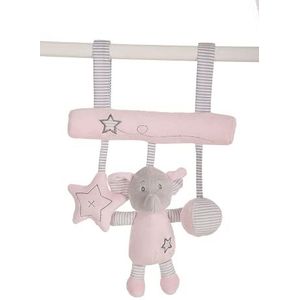 Creaciones Llopis - Pluche hanger olifant roze 25 cm hanger voor kinderwagen, kleur (meerkleurig) (25405)