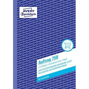 AVERY Zweckform 756 opdracht (A5, 2 x 50 vellen, met een vel blauw papier en een doorslag, voor systematische registratie van alle relevante opdrachtposities) wit