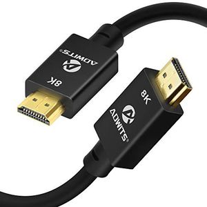 [2m/6.5ft]ADWITS 8K Ultra HD High Speed 48Gpbs HDMI-kabel 8K60 4K120 144Hz eARC HDR10 4:4:4 HDCP 2.2 & 2.3 Compatibel met TV, Nintendo Switch,Roku,Xbox,PS4 Pro,Blu-ray -Zwart
