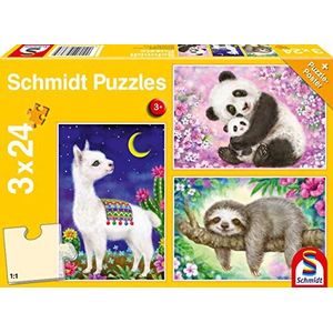 Schmidt Spiele 56368 Panda, Lama, luiaard, 3x24 delen kinderpuzzel