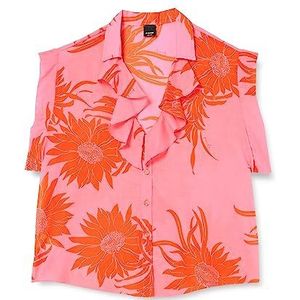Pinko Mentuccia Mussola Stampa mouwloos T-shirt, NR1_roze/rood, maat 48 voor dames, Nr1_roze/rosso