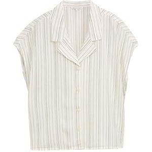 TOM TAILOR DENIM - Blouse - Olijfgroen/Wolwit - Viscose - Mouwloos, Rechte Zoom, Knoopsluiting