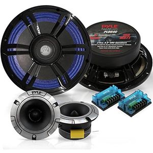 Pyle 6.5"" Component Luidsprekers voor Auto Audio - 2 paar Kit Inclusief Paar Crossover-netwerken en 1"" Aluminium Tweeters, Papieren Kegel met Doek Rand - PLD64C