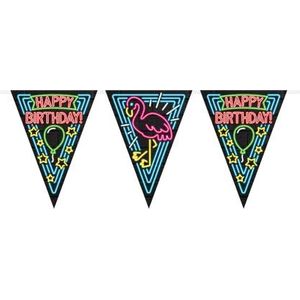 PD-Party 7012913 Neon Feest Bunting Decoratie - Happy Birthday, Veelkleurig, Festive, Feest Tijd, Vlaggen, 1000cm Lengte x 30cm Breedte x 0.1cm Hoogte