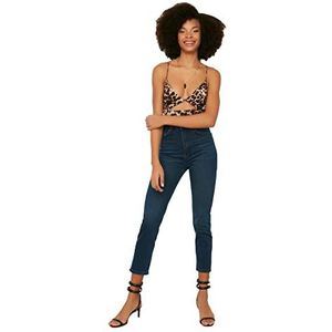 TRENDYOL Dames Lacivert Hoge Taille Mom Jeans, Donkerblauw, 38