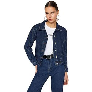 Trendyol Dames Shirt Kraag Plain Regular Jacket Jas, Blauw, L, Blauw, L