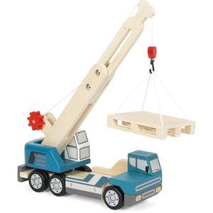 small foot kraanwagen met pallet van hout, speelvoertuig voor kinderen, met 360° draaibare kraan en accessoires, vanaf 2 jaar, 12639