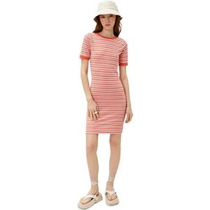 Koton Dames Mini Streep Korte Mouw Crew Neck Jurk, Orange Stripe (2s1), L