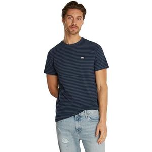 Tommy Jeans TJM Slim Entry Stripe TEE DM0DM19723 S/S T-shirt voor heren, blauw (Dark Night Navy/Stripe), S, Blauw (Donker Night Navy/Streep), S