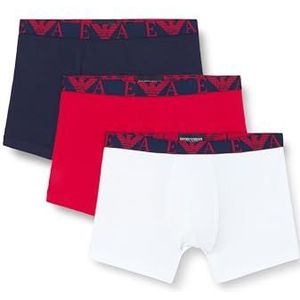 Emporio Armani Heren vet monogram 3-pack boxerTrunks, Marine/Lacq Rood/​wit, M