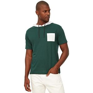 TRENDYOL Heren nauwsluitende basic capuchon geweven stof T-shirt, smaragd, S