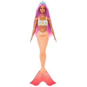 Barbie Zeemeerminpop met roze fantasiehaar en hoofdband. Speelgoed met op zeesterren geïnspireerde body en zacht oranje staart, HRR05