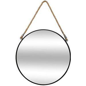Spiegel om op te hangen, touw zwart, diameter 55 cm, sfeer voor binnenruimtes