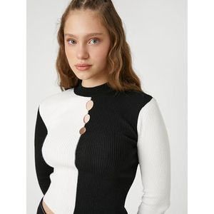 Koton Gebreide trui voor dames, uitgesneden detail, kleurblok, lange mouwen, Black Stripe (9s9), S