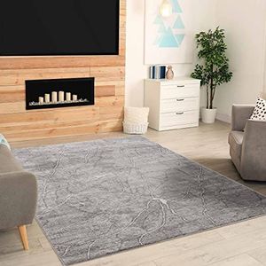 mynes Home Laagpolig tapijt voor de woonkamer, grijs, 200 x 290 cm, moderne designer tapijten, marmerpatroon met platte pool, onderhoudsarm, modern woonkamertapijt