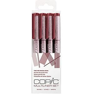 Copic Multiliner Set Wijn, 4 pennen in 4 verschillende lijndikten, tekenpennen met water- en alcoholbestendige pigmentinkt, voor schetsen, illustraties en contouren