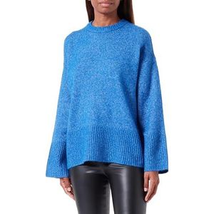 Bestseller A/S Dames JXOLLIE Diverse Oversize Crew Knit Gebreide trui, Blue Iolite/Detail:/Limeade Neck Piping, S, Blue Iolite/Detail:/Limeade Neck Piping, S