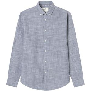 SPRINGFIELD Cotton Slub Basic herenhemd, Maritiem Blauw, S