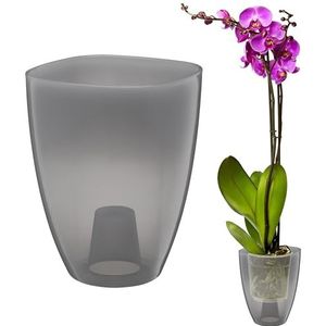 VERDENIA KAJA Orchideeënpot, minimalistisch design, licht, voor binnen, hoogwaardig polypropyleen, transparant oppervlak, praktisch en functioneel, 12 x 12 x 17 cm, grijs