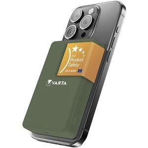 VARTA Power Bank 5.000mAh, magnetische draadloze powerbank, Mag Pro Power on Demand, draadloos, 7,5W, oplader met USB Type C, compatibel met MagSafe & Qi-standaard (iPhones & Android), grön