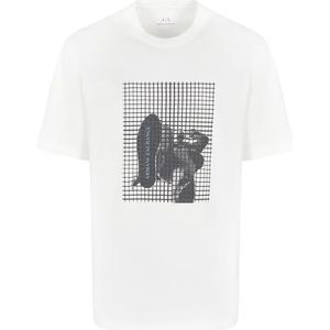 Armani Exchange Heren The Grid, Sustainable, Plastisol Logo Print T-shirt, off-white, XS