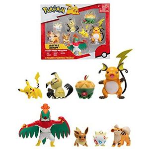 Bandai - Pokémon - 8 Battle-figuren - Pikachu, Evoli (Eevee), Dratatin (Appletun), Togepi, Caninos (Growlithe), Mimiqui (Mimikyu), Raichu en Brutalibre (Hawlucha) - JW2687