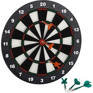 Relaxdays dartbord 42 cm, soft-darts, met 6 kunststof pijlen, voor wandmontage of op voet, voor kinderen, zwart-wit