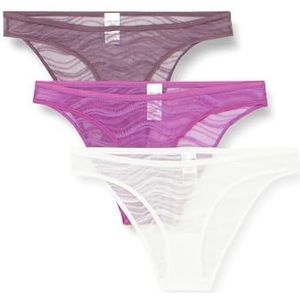 Calvin Klein Bikini-slipje voor dames, Veelkleurig (Dahlia/Vintage Violet/Wit), S