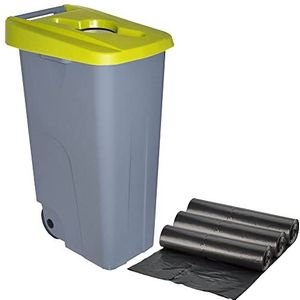WELL HOME MOBILIARIO & DECORACIÓN Recycling containers + 3 x vuilniszakken, 10 stuks, geel, 42 x 57 x 88 cm